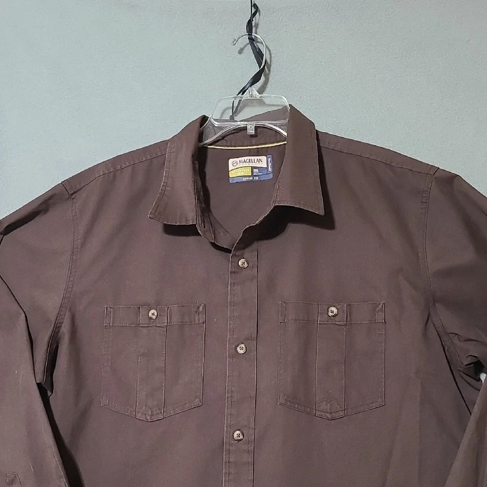 MAGELLAN Men's Dark Brown Long‎ Sleeve Button Up Shirt - Size 2XL